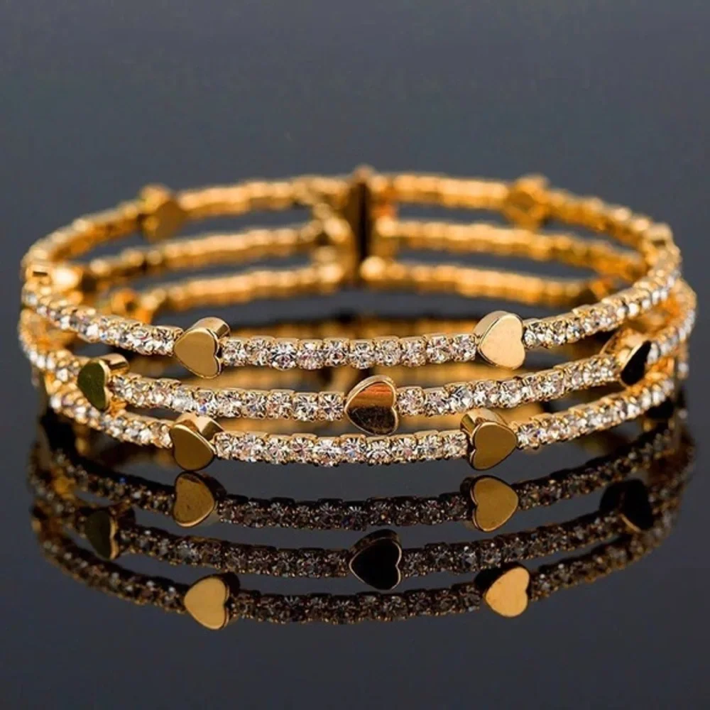 Luxury White Crystal Gold Plated Heart Bracelet - Picture 1 of 7